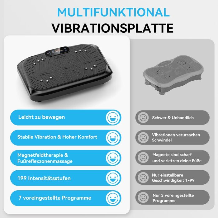 Віброплатформа з керуванням через додаток, пультом та LED-дисплеєм, до 220 кг, 199 рівнів вібрації для дому, Bluetooth, гуми для тренувань, 200W