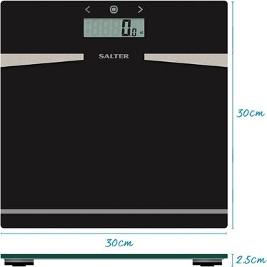 Ваги для ванної Salter 9121 BK3R, скляні, 180 кг, вимірювання ваги, жиру, води та ІМТ, 12 користувачів, LCD-дисплей, атлетичний режим, чорні