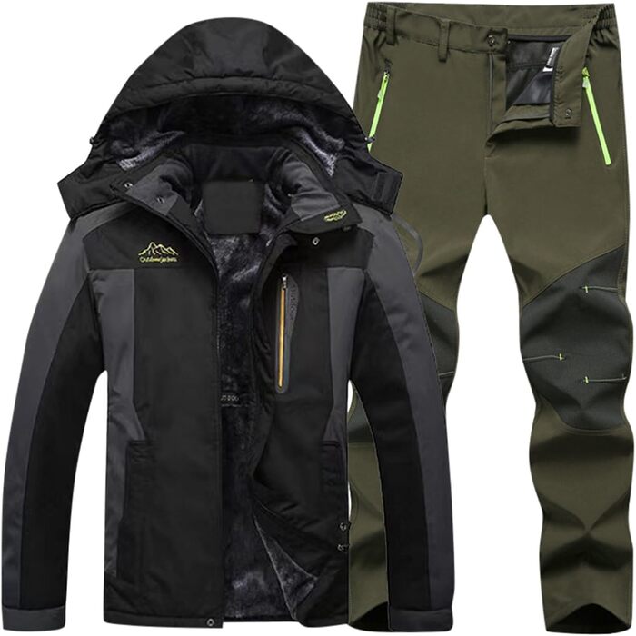Сніговий костюм чоловічий 2-х частинний комплект з капюшоном: куртка та штани. Теплий термокостюм для катання на лижах, спортивний, вітронепроникний, зимовий. (ХAKI, 4XL)
