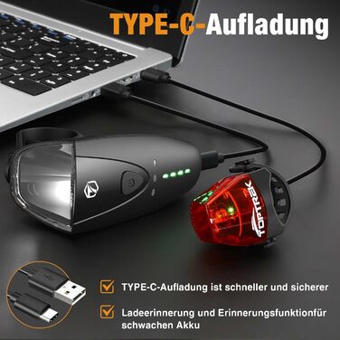 Велофара Toptrek 100LUX: комплект передньої та задньої велофари USB, водонепроникний IPX5, схвалено StVZO
