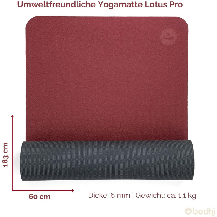 Килимок для йоги Bodhi Lotus Pro | Антиковзкий килимок для фітнесу, гімнастики, пілатесу | Килимок для тренувань, гімнастики та йоги | Гіпоалергенний килимок темно-зеленого/зеленого кольору (темно-червоний/антрацит)