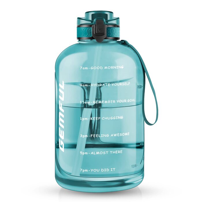 Пляшка спортивна GEMFUL 3л з мітками часу, соломинкою та ручкою, сіра. BPA-free, герметична, для фітнесу, тренувань та активного зволоження