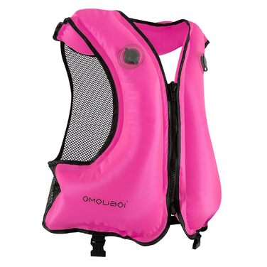Надувна рятувальна жилетка для дорослих, до 100 кг та 150-200 см, регульована, подвійна камера, висока видимість для каякінгу, SUP, серфінгу, дайвінгу (відповідно до норм ЄС), рожева