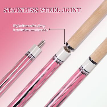 Більярдний кий для пулу Billiards Short Pool Cue Stick, 48 дюймів, для початківців, з канадського клену, 18 oz (рожевий)