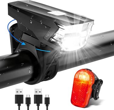 LED-велофара з заднім ліхтарем, комплект, водонепроникний, USB-зарядка, схвалено STVZO, 35LUX/17LUX