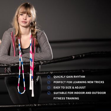 Стрибкове канат Hererope з перлами, регульований, для дорослих та дітей, 3 м, з міцними ручками та безпечними перлами для фітнесу (Блакитний)