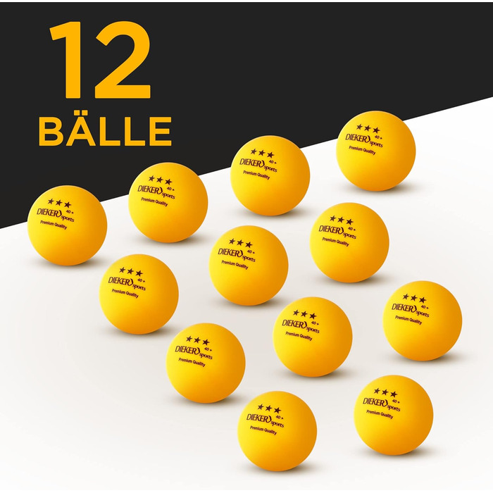 Преміум тенісні м'ячі Dieker Sports 3 зірки - [12, 42 та 100 шт] - з відеокурсом - [м'ячі для пінг-понгу преміум класу] - Відповідно до стандарту ITTF - М'ячі для настільного тенісу, аксесуари для настільного тенісу 12 шт.