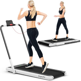 Бігова доріжка COSTWAY 2-в-1, складана, 2,25 к.с., з APP, Bluetooth, пультом ДУ, 1-12 км/год, для дому, біла