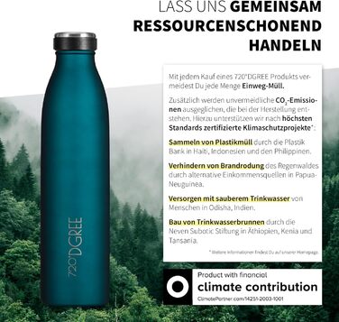 Термос-пляшка 720°DGREE MilkyBottle, 750 мл, нержавіюча сталь, без BPA, з герметичним закриттям, для газованих напоїв, спорту, університету, школи, фітнесу, відпочинку на природі, кемпінгу, колір: смарагдово-зелений