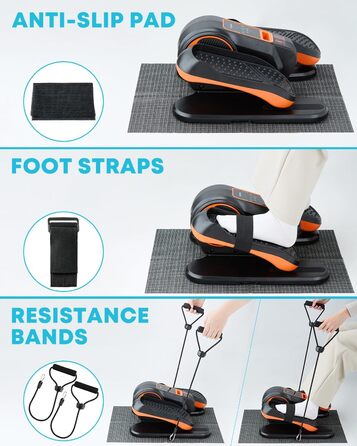 Еліптичний тренажер Gonex під стіл для літніх людей, електричний, з пультом керування, 16 рівнів швидкості, ручний та автоматичний режими (Помаранчевий)