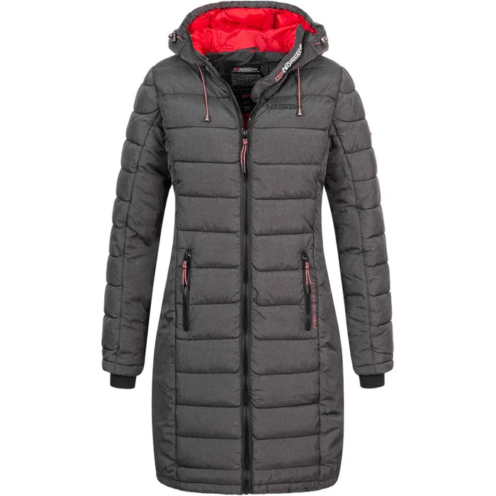 Жіноча зимова куртка-пальто Geographical Norway FVS Production H-H, довга стібана парка, антрацит, 3XL