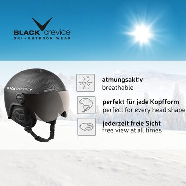 Лижний шолом Black Crevice Gstaad з візором, пілотний стиль, для чоловіків і жінок, полікарбонат, регульований розмір S/M, чорний/синій, дихаючий