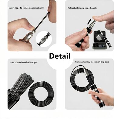 Стрибальний скакалка Speed Jump Rope для фітнесу, боксу та кардіо, складана з PVC-тросом, чорна