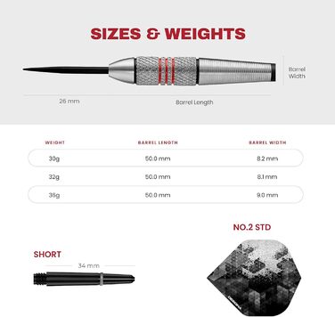 Професійний набір дартсів Designa Heavy, 30-48 г, вольфрам V2 Meteoren, рифлені та з канавками, 65G M1