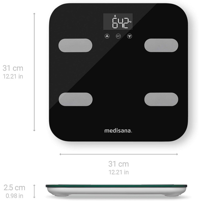 Ваги-аналізатор Medisana BS 602 до 180 кг з Wi-Fi/Bluetooth, для вимірювання жиру, води, м'язової та кісткової маси, сумісні з додатком VitaDock+