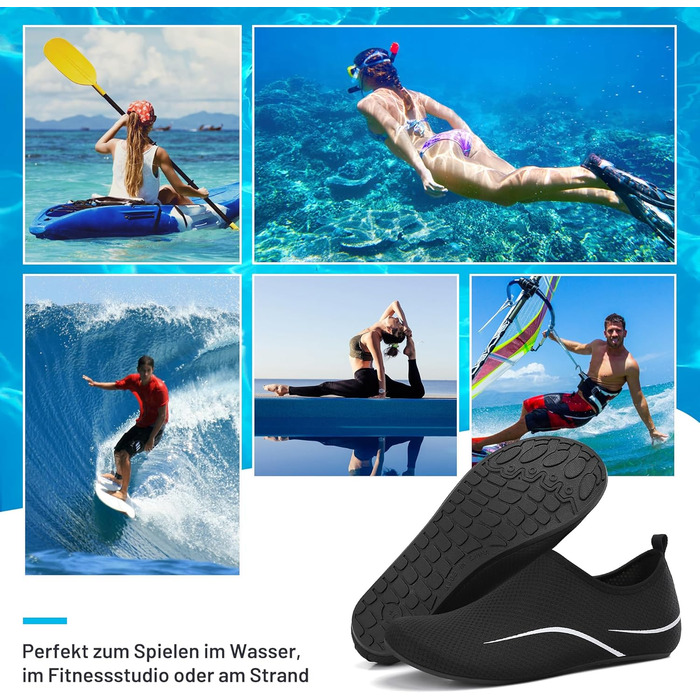 Чоботи для плавання унісекс: легкі, швидковисихаючі, для пляжу, басейну, серфінгу, йоги. Розмір 43 EU, чорний колір