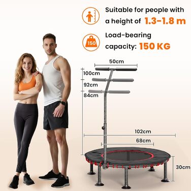 Трамплін для фітнесу LIFERUN для дому | Діаметр 102/122 см | Макс. вага 150 кг | З бортиком та ручками | Без монтажу | Для дітей та дорослих
