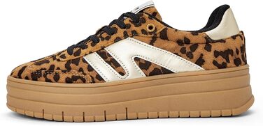 Кросівки LUCKY STEP Plateau Sneaker для жінок - платформа, канвас, ретро стиль, низький профіль, зручні для повсякденного носіння, бежево-зелені (41 EU, леопард)