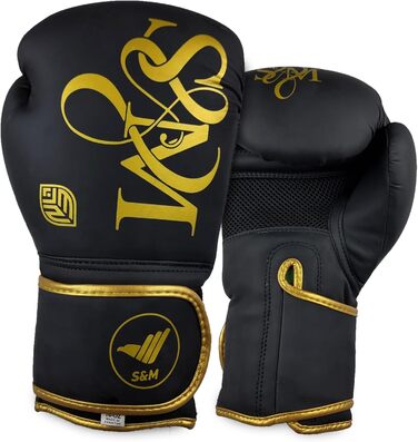 Професійні рукавички для MMA S&M Logistik, 10 унцій, чорні/золоті, для спарингу, тренувань, греплінгу, шкірозамінник, для боксу, муай-тай, кікбоксингу, для дорослих чоловіків і жінок