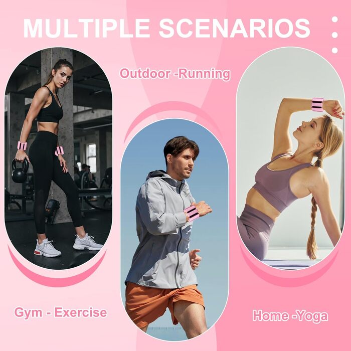 Набір вагів для зап'ястя та щиколоток (2 шт., 0.45 кг кожна) для йоги, пілатесу, фітнесу, рожевий