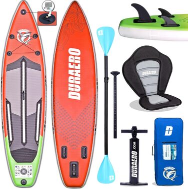 Надувна SUP-дошка 330x76x15 см до 150 кг з сидінням-каяком, кріпленням для камери, веслом, насосом і рюкзаком, червона