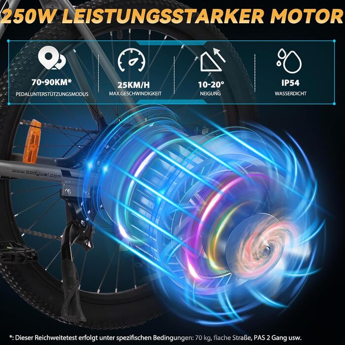 Електровелосипед Bodywel M275 27.5'' 250Вт 36В 15.6Аг, гідравлічні гальма, акумулятор, гірський eMTB для чоловіків