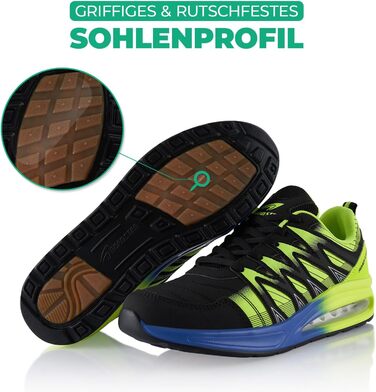 Спортивні кросівки для жінок та чоловіків, амортизація, легкі бігові кросівки (45 EU, чорний/зелений)