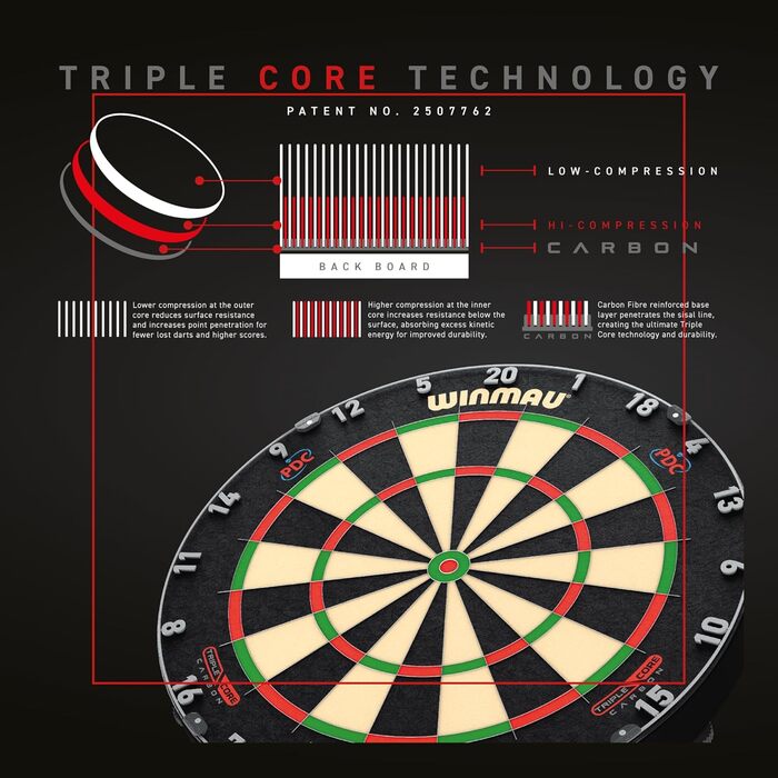 Дартборд WINMAU Blade 6 Triple Core Carbon, професійна класична мішень із сизалю