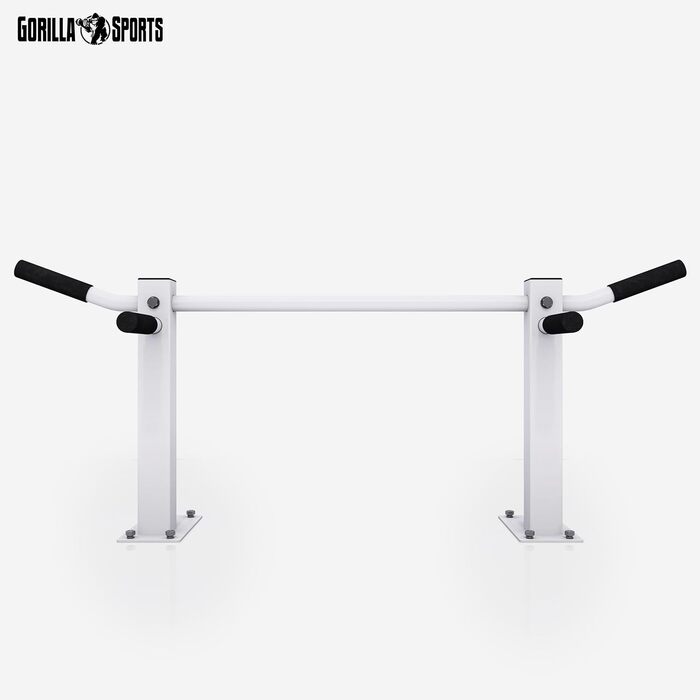 Турнік для підтягувань GORILLA SPORTS, стельовий монтаж, сталева конструкція, до 350 кг, з нековзними ручками, чорний/білий