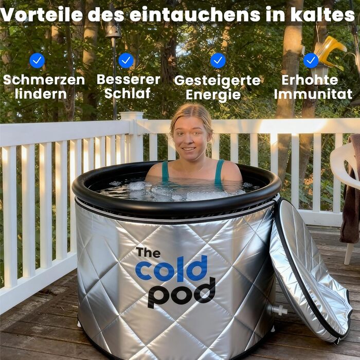 Ейсбад Тонне для атлетів з криотерапією, портативна ванна для льоду, Cold Pod, 75 см, з кришкою