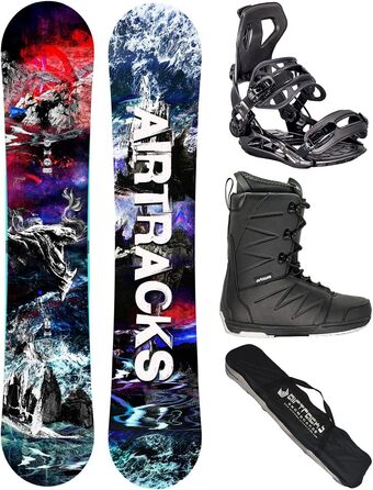 Сноубордичний комплект Airtracks для чоловіків: сноуборд Fantasy Carbon Flat Zero Rocker Wide, кріплення Master, черевики, сумка / 148, 153, 158 см. Розмір сноуборда: 148 см, розмір черевиків: 43 (Star Black)