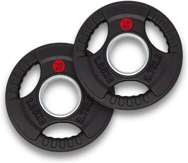 Преміум олімпійські диски PH Fitness 1.25 кг, чавунні з гумовим покриттям, трихватні, 50 мм для штанги та гантелей, набір 2 шт.
