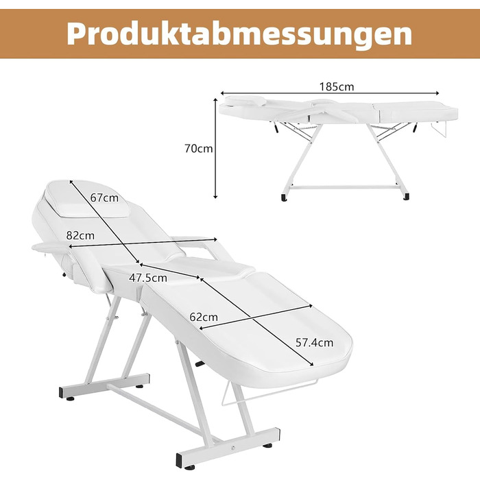 Лежак для масажу LEADZM, 3 зони, регульована висота, для салонів краси, SPA, перукарень (білий)