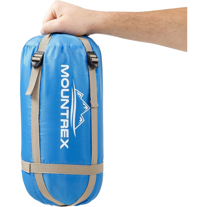 Сплячий мішок MOUNTREX® – ультралегкий та компактний (850г) – для відпочинку на природі, літній спальний мішок, мумієвидний (205x75см) – мале пакування та легкість – для підлітків та дорослих + подарунок: туристична подушка, зелений (блакитний/сірий)