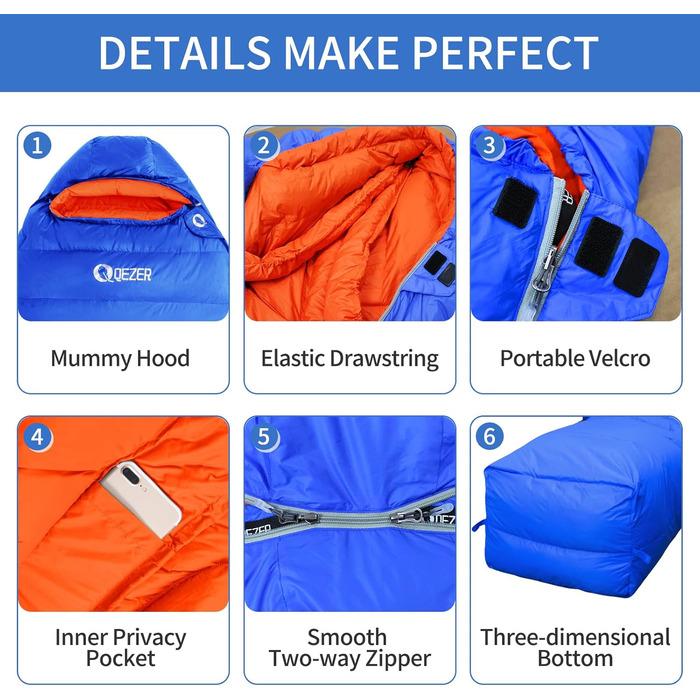 Легкий пуховий спальний мішок Sommer Schlafsack 730g для кемпінгу, трекінгу та відпочинку на природі (16°C)