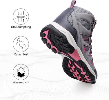 Жіночі водонепроникні трекінгові черевики Riehmot для піших прогулянок, сірі, рожеві, 36 EU