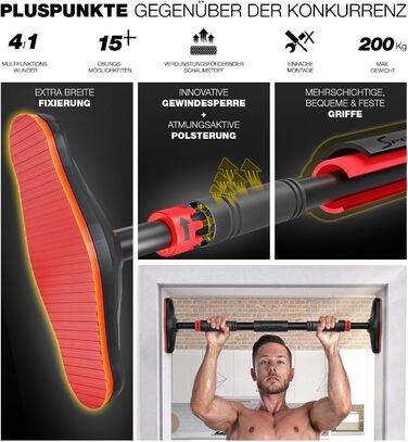 Кімнатна турнік Sportstech KS260/270 для дверей, до 200 кг, з фіксацією Gear-Lock, регульована 70-90 см, без свердління, Calisthenics