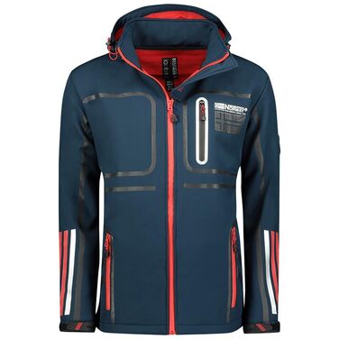 Чоловіча тактична куртка Geographical Norway Romano — водонепроникний та дихаючий віндбрейкер з капюшоном для походів та активного відпочинку, темно-синя