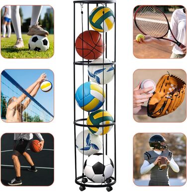 Стійка для м'ячів з колесами, настінна, 3-ярусна: для баскетболу, футболу, волейболу