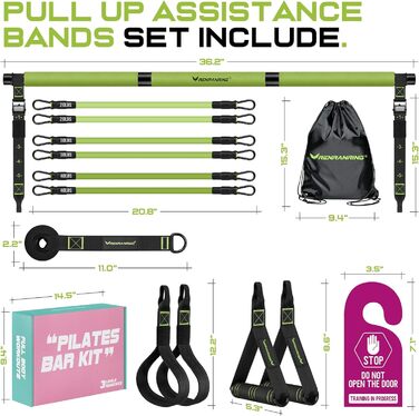 Pilates Bar Kit з гумовими стрічками Grün – багатофункціональний тренажер для пілатесу для жінок та чоловіків з міцною металевою пряжкою, обладнання для домашніх тренувань для всього тіла