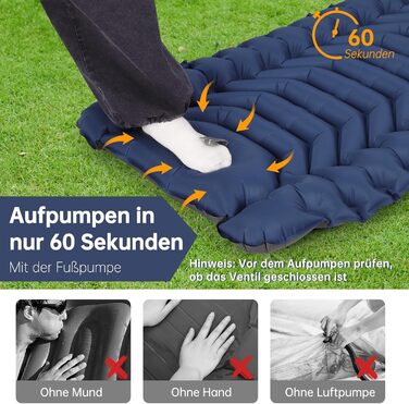 Килимок для кемпінгу Hausprofi Isomatte: ультралегкий надувний матрац з насосом та подушкою для відпочинку на природі