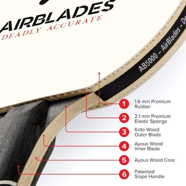 Професійна пінг-понгова ракетка AirBlades з жорстким кейсом | Стіл тенісу ракетка | Ракетка з ергономічною ручкою, 5 шарів дерева, преміум гума та губка