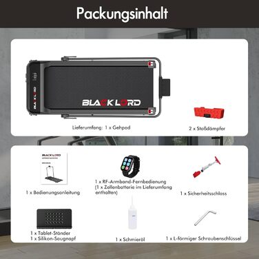 Walkingpad Laufband BLACK LORD MS2H: біговий доріжки для дому, 9-16 км/год, нахил до 9%, 2.2-3.2 PS, до 140 кг, LED-дисплей, мобільний додаток, тиха робота, чорний колір (з ручками)