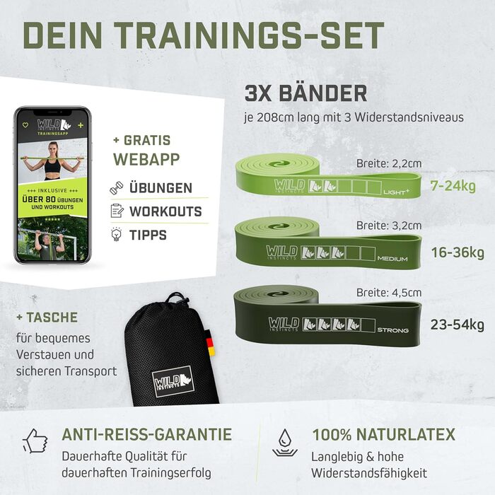 Стрічки для силових тренувань / Стрічки для підтягувань, набір фітнес-стрічок 3 шт. (LIGHT+, MEDIUM, STRONG) + Сумка + Тренувальний додаток