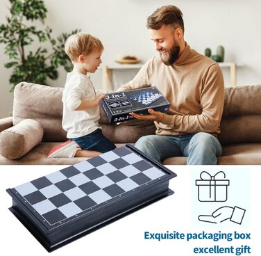 Шаховий набір 3-в-1 магнітний FISHOAKY: шахи, шашки, нарди. Компактний дорожній набір 31x31 см для дітей та дорослих. Ідеальний подарунок на Новий Рік та Різдво.