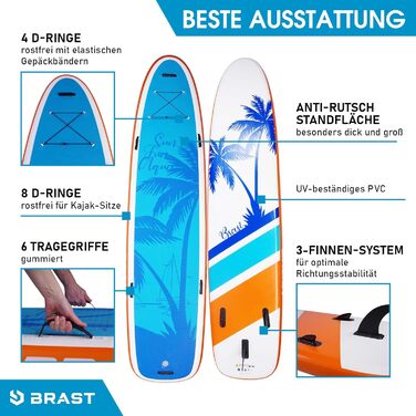 Надувний SUP Board Family BRAST | Комплект для сапсерфінгу XXL | 370x87x15 см, до 210 кг | 7 дизайнів | з аксесуарами (2 сидіння для каяка, 2 петлі для ніг, насос, рюкзак)