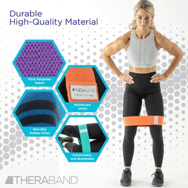 TheraBand Гумові петлі для сідниць та ніг (4 шт.) - еластичні стрічки для фітнесу вдома та подорожей, для чоловіків та жінок