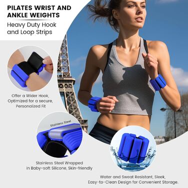 Ваги для ніг та рук, регульовані | Набір 2 шт (1 кг пара, 0,5 кг кожний) | Силіконові ваги на зап'ястя для жінок | Йога, пілатес, танець, балет, біг, плавання, кардіо (блакитні)