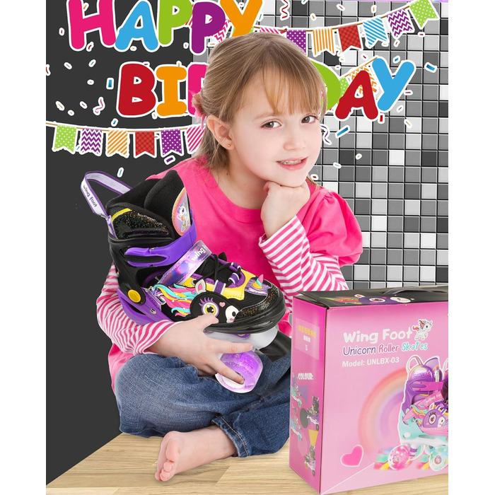 Дитячі ролики Єдиноріг для дівчаток та хлопчиків, регульовані розміри, світлові колеса, ролики-квади для початківців, чорні