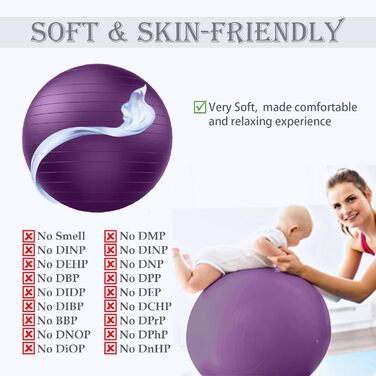 Гімнастичний м'яч великий з захистом від вибуху, фітнес м'яч для йоги та офісу, фіолетовий (без логотипу), розмір S (38-45 см)